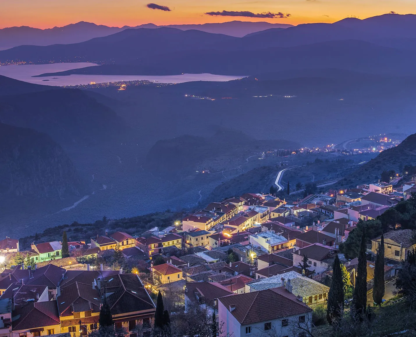 Panoramic view across Delphi and the valley
